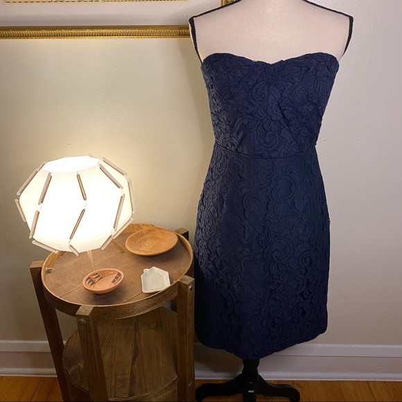 J. Crew Dresses & Skirts - J. Crew Strapless Lace Navy Cocktail Dress Size 6